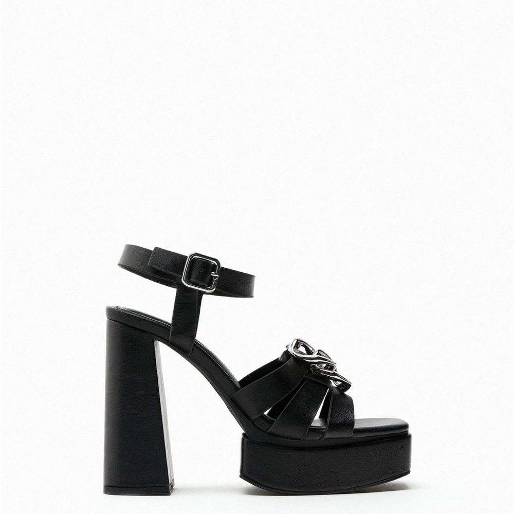 Zara Black Platform Heels with Buckle Detail